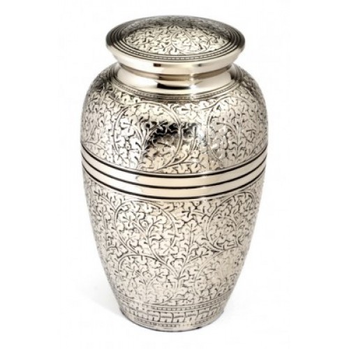 Superior Brass Cremation Ashes Urn  - Adult Size - Lush Foliage - Shades of Nickel